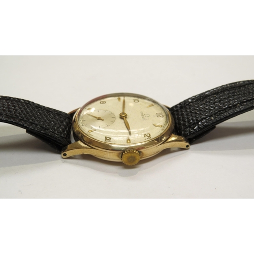 8181 - A mid 20th Century 9ct gold cased Omega gentleman's wristwatch with subsidiary seconds dial, on leat... 