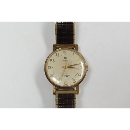 8169 - WITHDRAWN - A 'Verity Magnificent' 9ct gold cased manual wind wristwatch with gold Arabic dial, cent... 