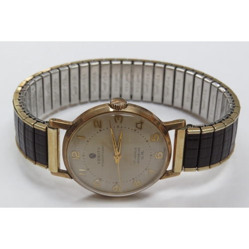 8169 - WITHDRAWN - A 'Verity Magnificent' 9ct gold cased manual wind wristwatch with gold Arabic dial, cent... 