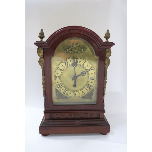 8037 - An early-mid 20th Century mahogany bracket clock with single fusee timepiece movement, the brass pla... 