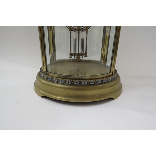 8035 - A late 19th Century French brass cased Champleve enamel two train mantel clock with Arabic numerals,... 