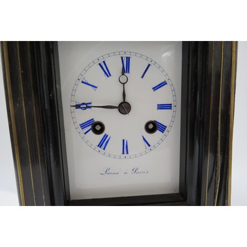8040 - Laine a Paris two train mantel/bracket clock striking on a bell in mahogany and brass inlaid case, a... 