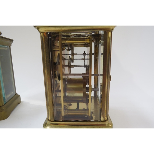 8091 - Two brass carriage clocks including French with bevelled glass