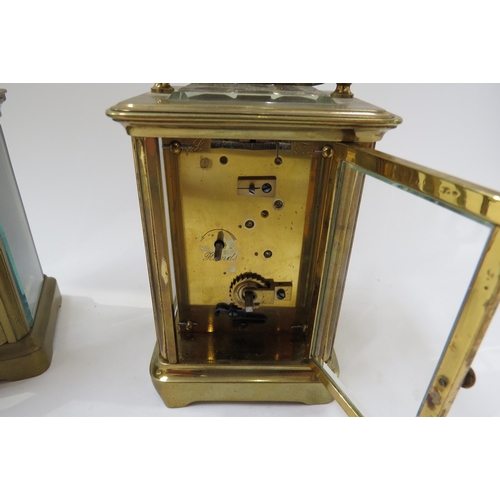 8091 - Two brass carriage clocks including French with bevelled glass