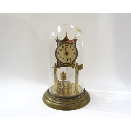 8045 - A Gustav Becker brass anniversary clock under plastic dome.  30cm tall