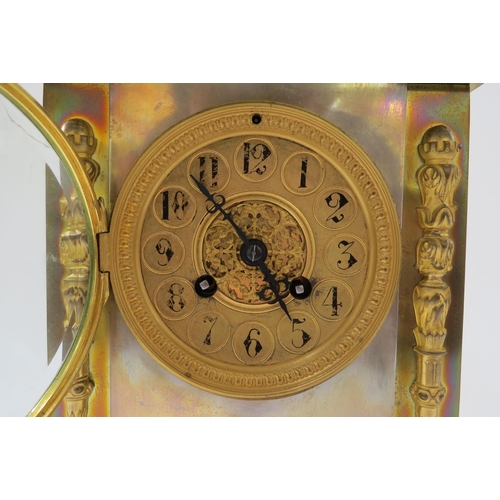 8049 - A late 19th/early 20th Century brass cased French two train mantel clock with Arabic numerals, strik... 