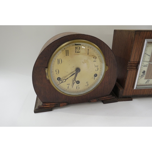 8030 - Two Art Deco oak glazed chiming and striking mantel clocks (2)
