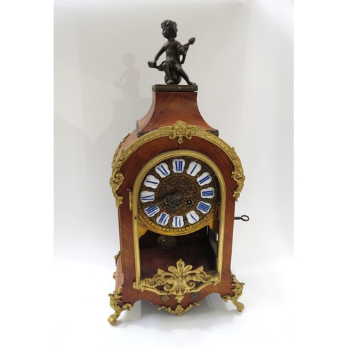 8066 - A late 19th Century French walnut and ormolu mounted striking mantel clock with ROman enamel cartouc... 