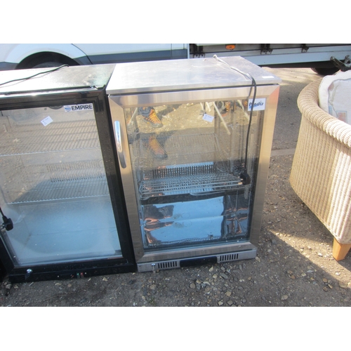 3606 - A stainless steel glass door chiller unit with key.  DTI Failure: Please see information pages