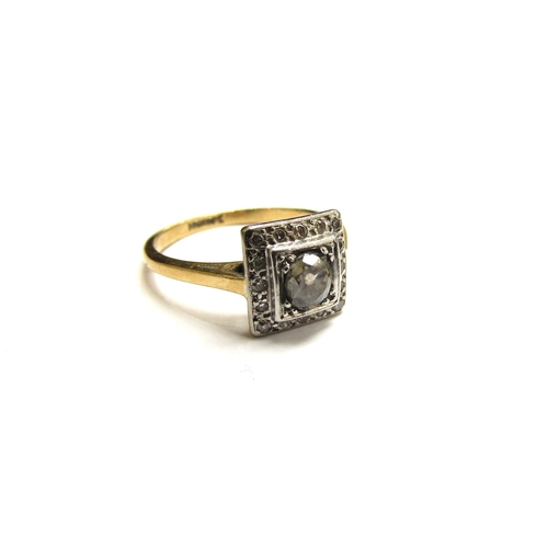 9026 - An Art Deco 18ct gold platinum set diamond ring the central old cut diamond 0.35ct approx in a squar... 