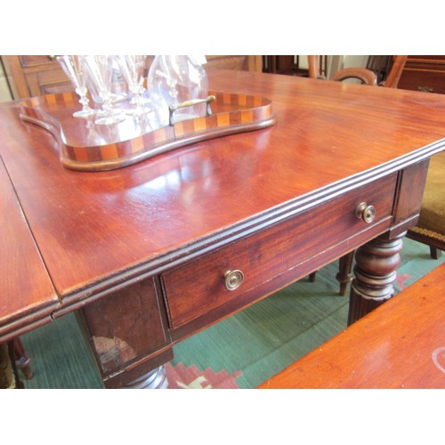 1017 - A Victorian mahogany Pembroke table, melon fluted and turned legs, single end drawer, 70cm tall x 10... 