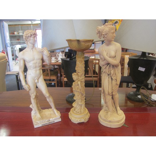 1082 - Three ivorine style figures including David by Michelangelo, 40cm tall  (E)   £10-20