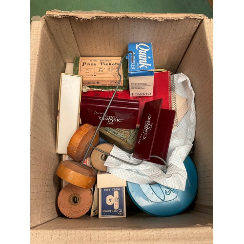 7580 - A box of miscellaneous including money tins, shop counter items, etc