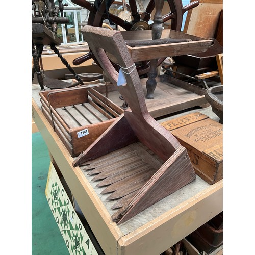 7588 - An unusual hand-swung wooden grass seed collector with metal tines