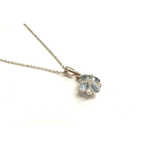 9206 - An 18ct white gold aquamarine and diamond pendant hung on a 9ct white gold chain, 40cm long, 3.3g   ... 