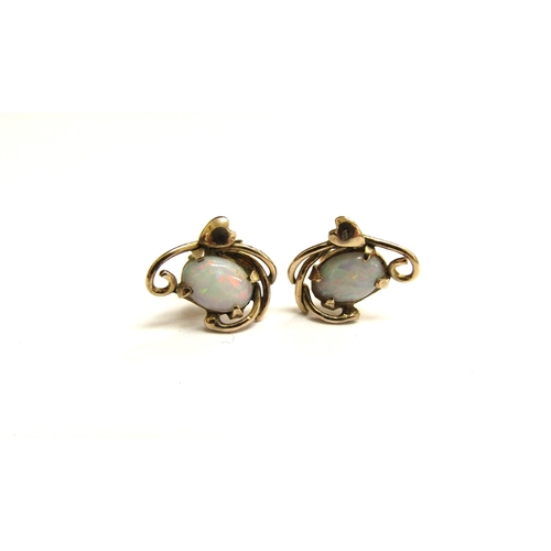 9345 - A pair of gold opal stud earrings, stamped 14k, 1.9g       (C)