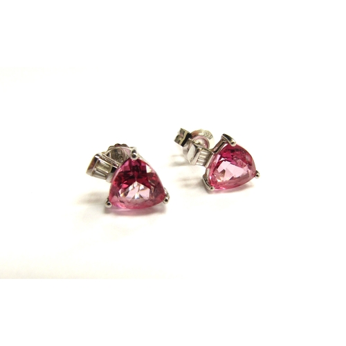 9344 - A pair of 18ct white gold pink topaz and diamond stud earrings, 2g      (C)