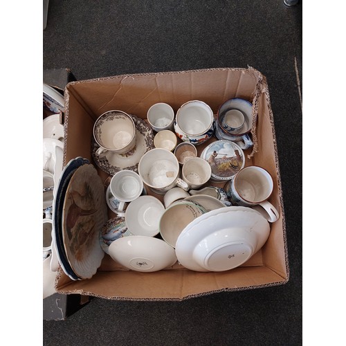 1484 - Two boxes of mixed ceramics, mugs, jugs lidded tureen, plates, paste pot, etc.