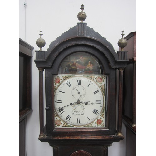 8003 - A George Suggate of Halesworth oak cased long case clock with painted religious scene above dial, se... 