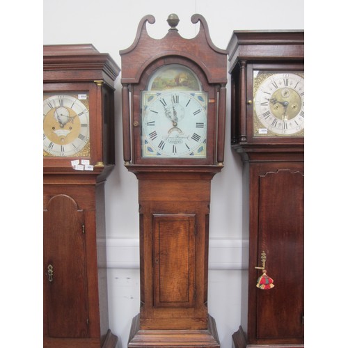 8007 - A James Frenine of Sodbury long case clock, oak and mahogany case with swan neck pediment. With weig... 