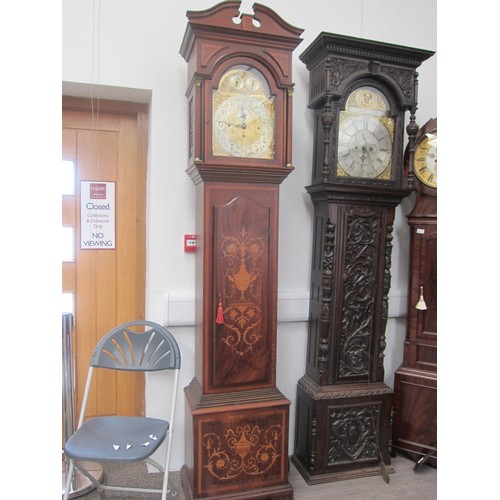 8011 - An Edwardian mahogany and inlaid longcase clock with quarterly 8 bell chimes and striking the hours ... 