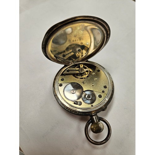 8209 - A silver half hunter pocket watch, stamped 925 to case. 91.7g overall