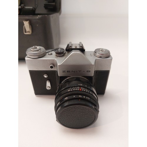 1475 - A Zenit Photosniper FS-12, cased, together with a Zenit-B SLR camera