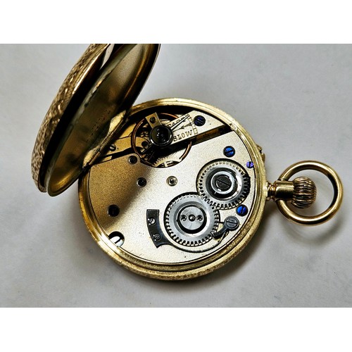 8213 - An 18ct gold cased pocket watch with engraved case and centre face, Roman numeral chapter ring. Fron... 