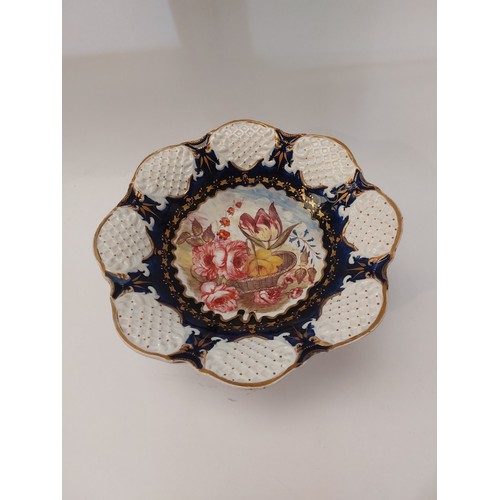 1463 - A Victorian porcelain comport painted with flowers, hairline cracks, 14cm tall x 28cm diameter  (R) ... 