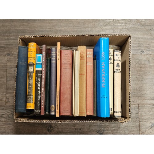 8232 - A box of various clock related books including 'Old Clocks for Modern Use', 'Bells in England', 'Ele... 