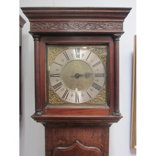 8015 - An 18th Century 30-hour longcase clock in oak case. Brass 11