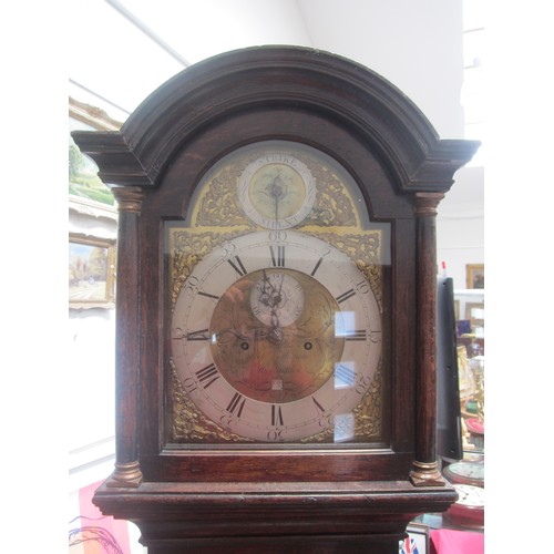 8016 - An 18th Century oak longcase clock with brass arch dial and silvered Roman chapter ring signed Steph... 
