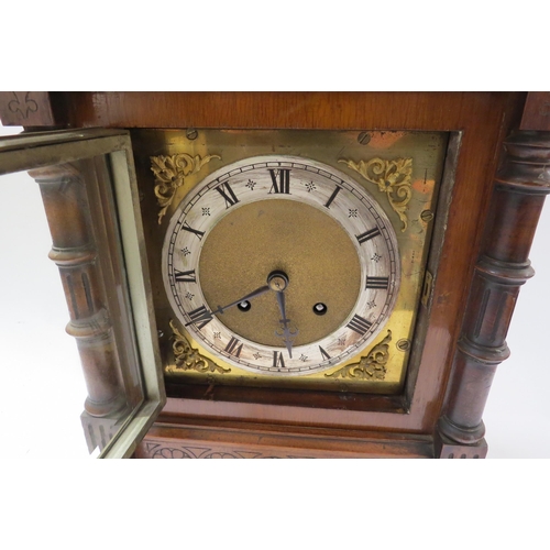 8051 - A German Ting-Tang mantel clock of Architectural form with square silver and brass 46cm x 30cm   (R)... 