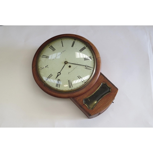 8076 - A Georgian M Wilson & Son, Peterborough single fusee drop dial wall clock, dial shows flaking.  12 i... 