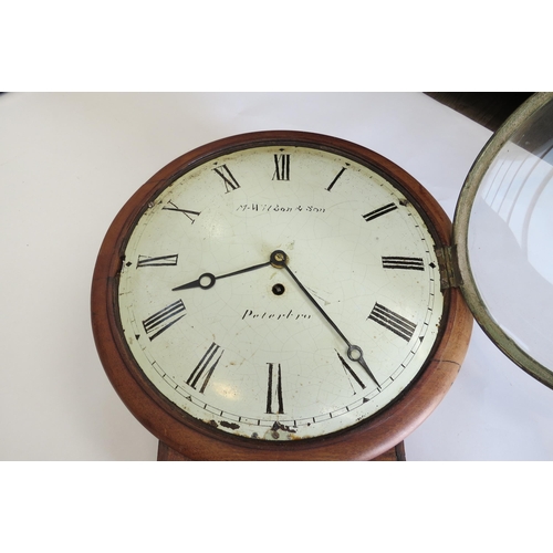 8076 - A Georgian M Wilson & Son, Peterborough single fusee drop dial wall clock, dial shows flaking.  12 i... 