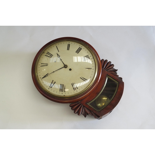 8077 - A Victorian drop-dial fusee wall clock, Roman numerated face, foliate relief. 12