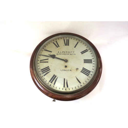 8080 - A 19th Century mahogany cased English fusee dial clock signed A. L. Perrett, 68 Newington Butts, Lon... 