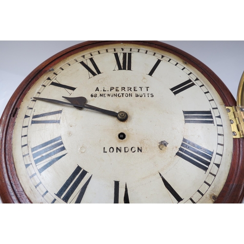 8080 - A 19th Century mahogany cased English fusee dial clock signed A. L. Perrett, 68 Newington Butts, Lon... 