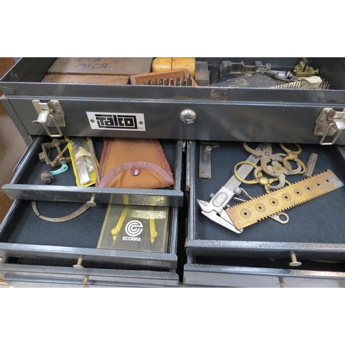 8252 - A Talxo tool box with assorted horolgical tools including punches, micronikers thread gauges, stakin... 