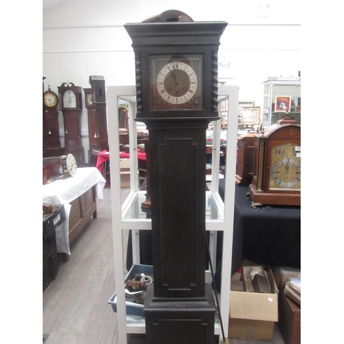 8017 - An early 20th Century oak cased striking and chiming grandmother clock. With pendulum and key. Germa... 
