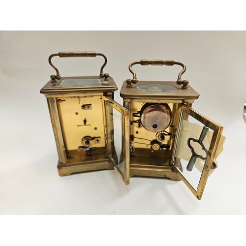 8099 - Two French carriage timepieces, one with cylinder escapement, the other with alarm and lever escapem... 