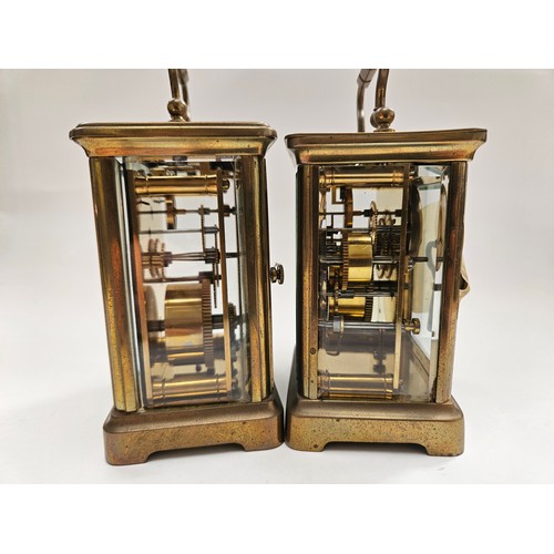 8099 - Two French carriage timepieces, one with cylinder escapement, the other with alarm and lever escapem... 