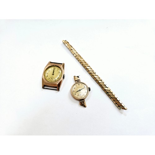 8114A - A cased 9ct gold Pinnacle ladies wristwatch (strap a/f) and another 9ct gold wristwatch (no strap), ... 