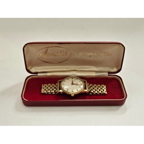 8175 - A 1950's Accurist gentleman's manual wind wristwatch, 9ct gold case and strap, with case and 1959 da... 