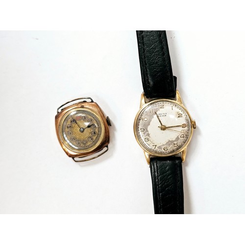 8120A - Two 9ct gold cased wristwatches, one Vertex Revue on leather strap