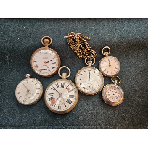 8200 - A group of six silver and metal pocket watches, two stamped 925