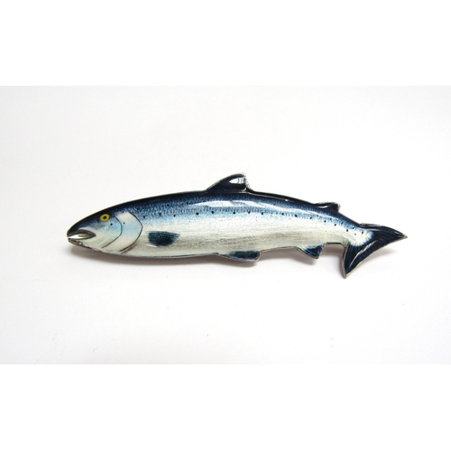 9070 - A silver enamelled brooch as a Salmon 1971, 7.5cm long, (some enamel damage to bottom lip)