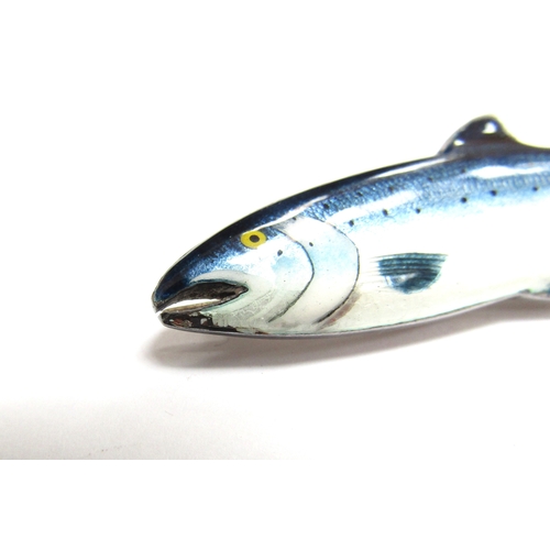 9070 - A silver enamelled brooch as a Salmon 1971, 7.5cm long, (some enamel damage to bottom lip)