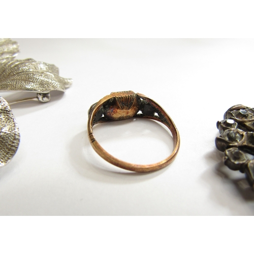 9235 - A Georgian ring with miniature gold wire monogram under paste stone to centre, paste set brooches, s... 