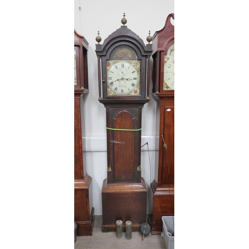 8003 - A George Suggate of Halesworth oak cased long case clock with painted religious scene above dial, se... 